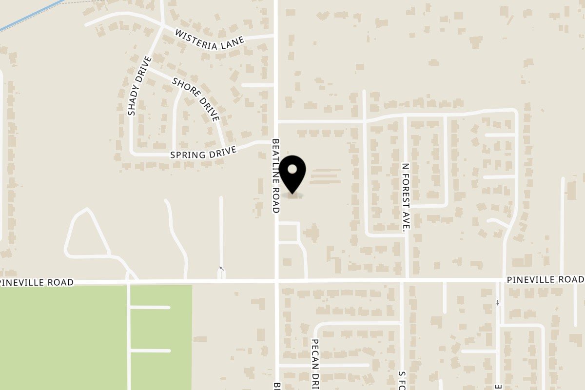 Map showing the location of Basil's Café on 5130 Beatline Rd in Long Beach